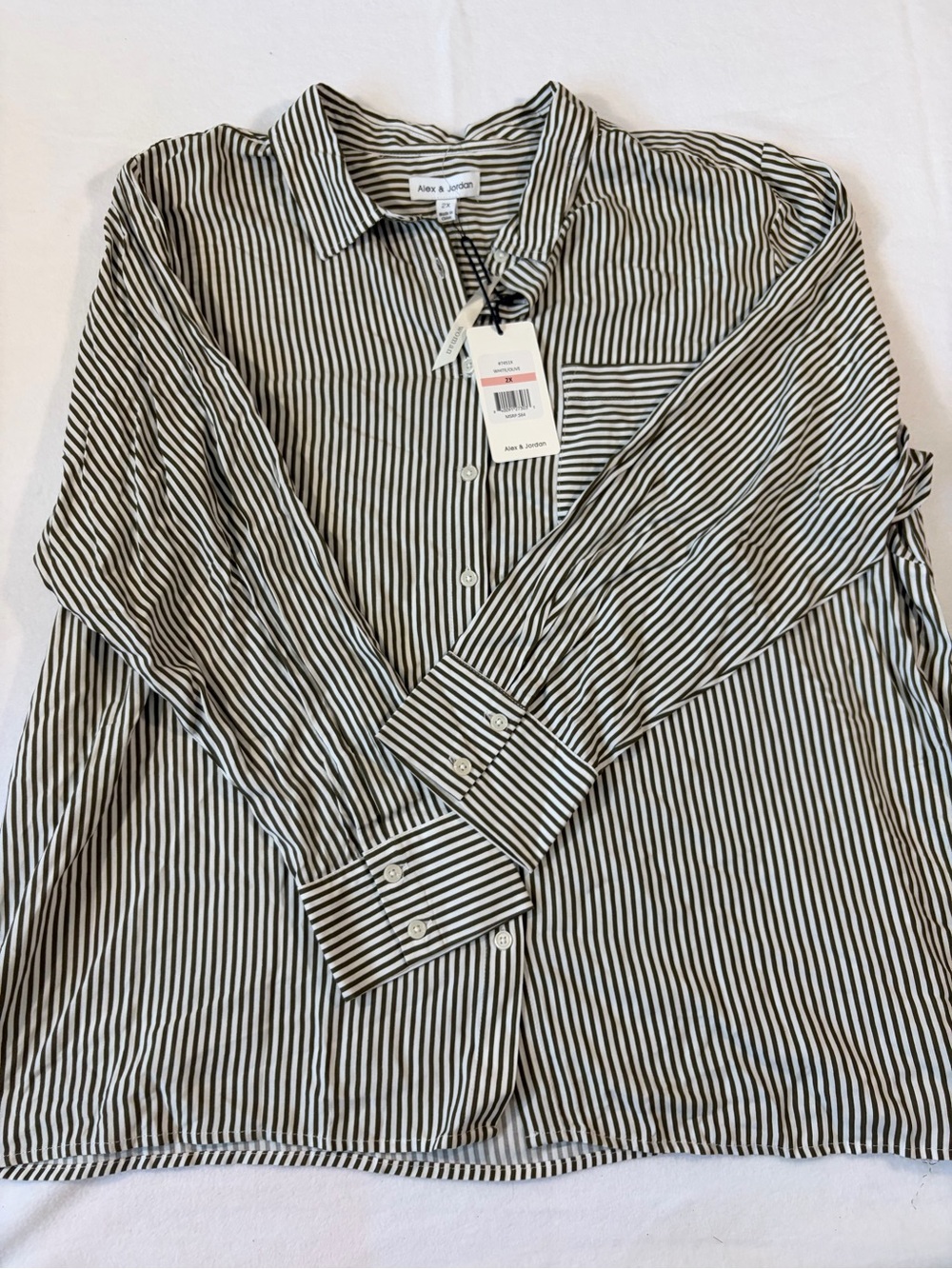 Alex‎ & Jordan Olive and White Striped Button-Up Shirt